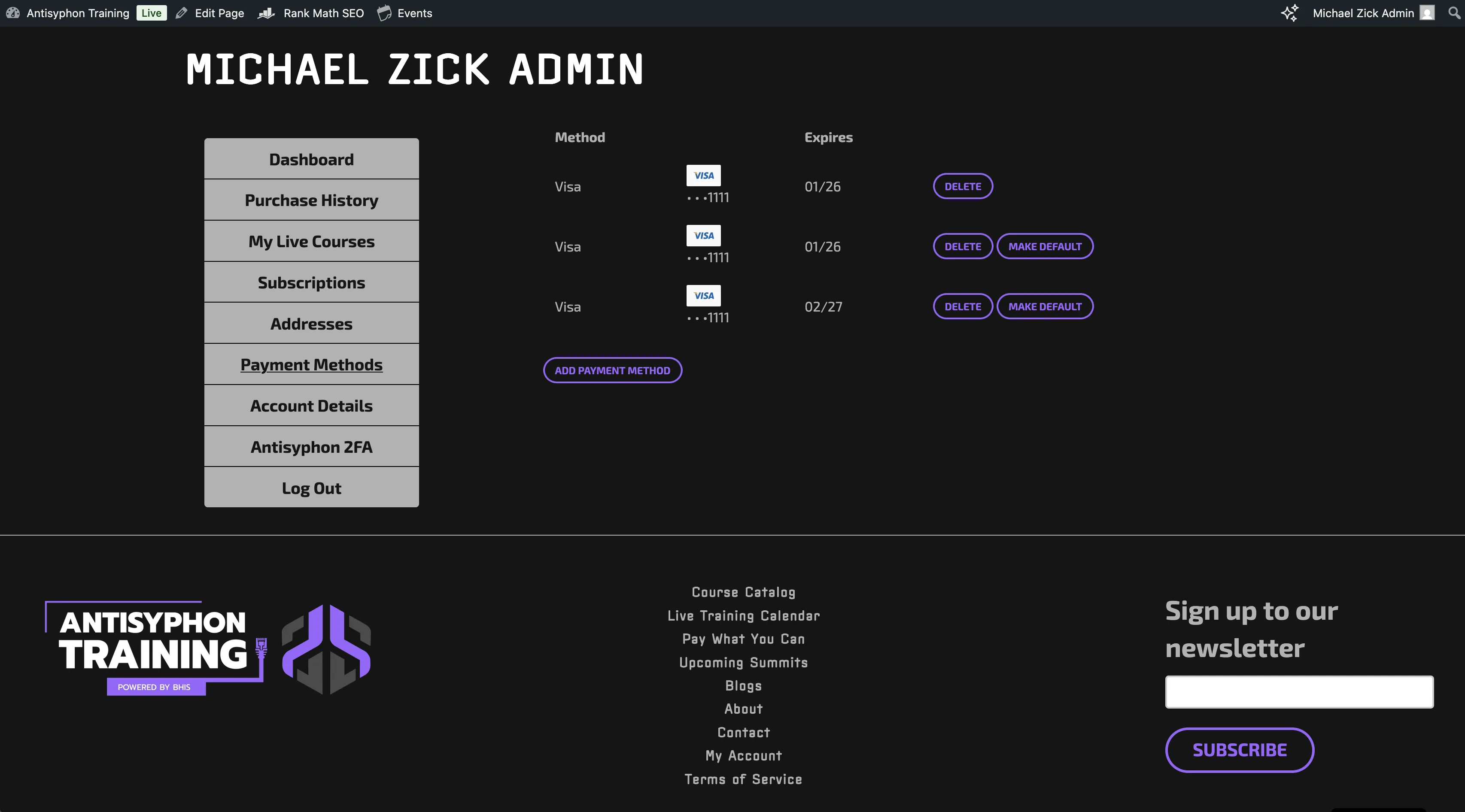 Saved cards and billing preferences