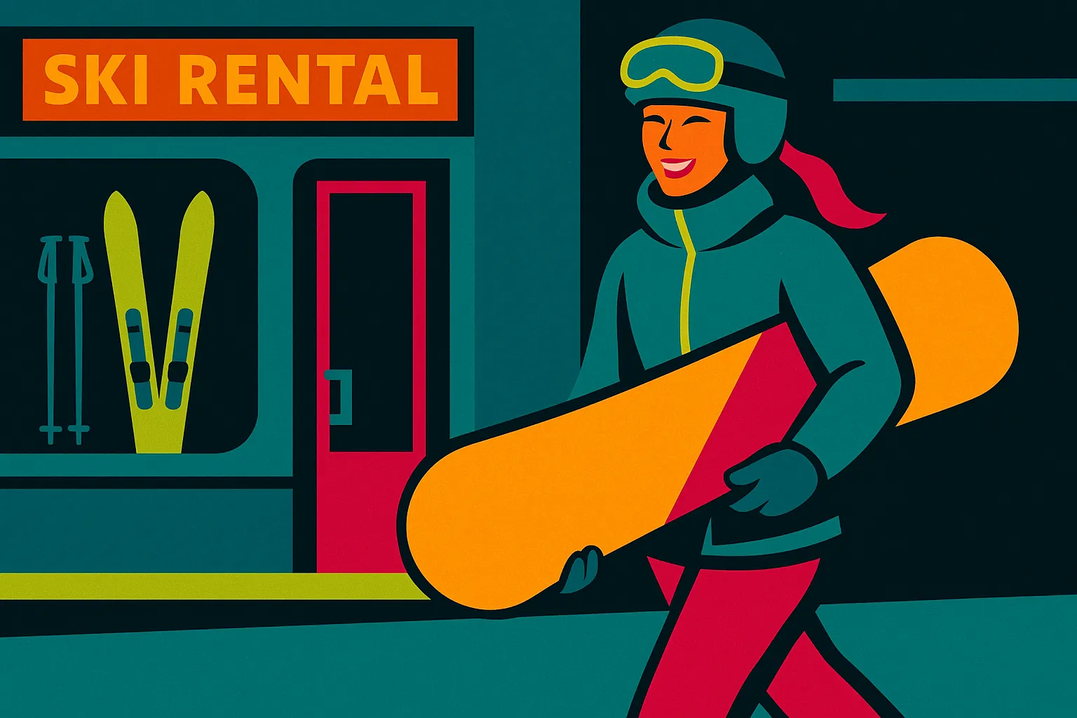 Snowboarder carrying her board