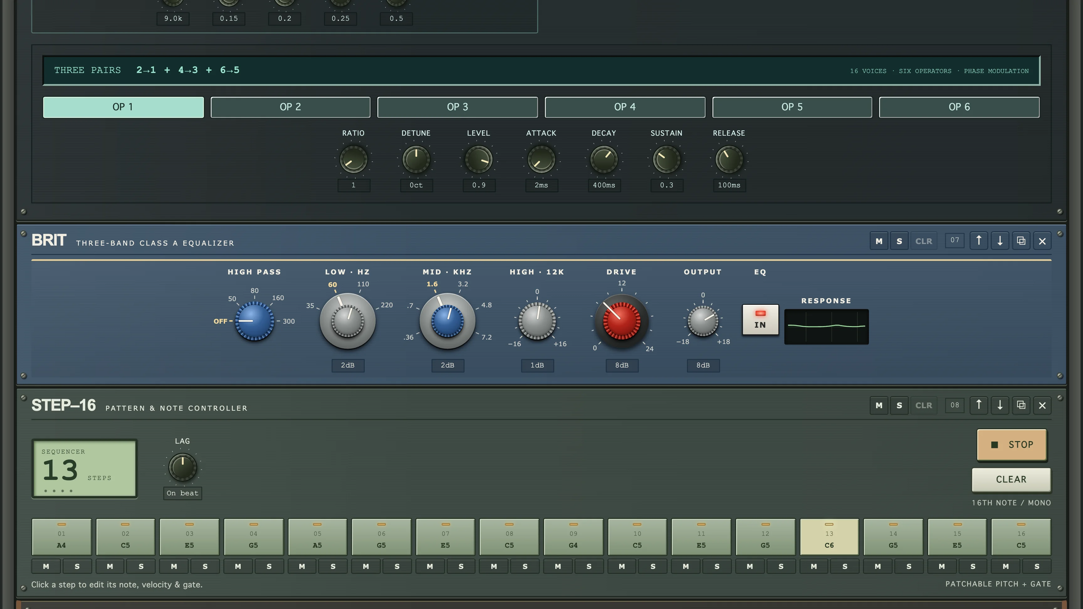 BRIT three-band EQ with its filter response display
