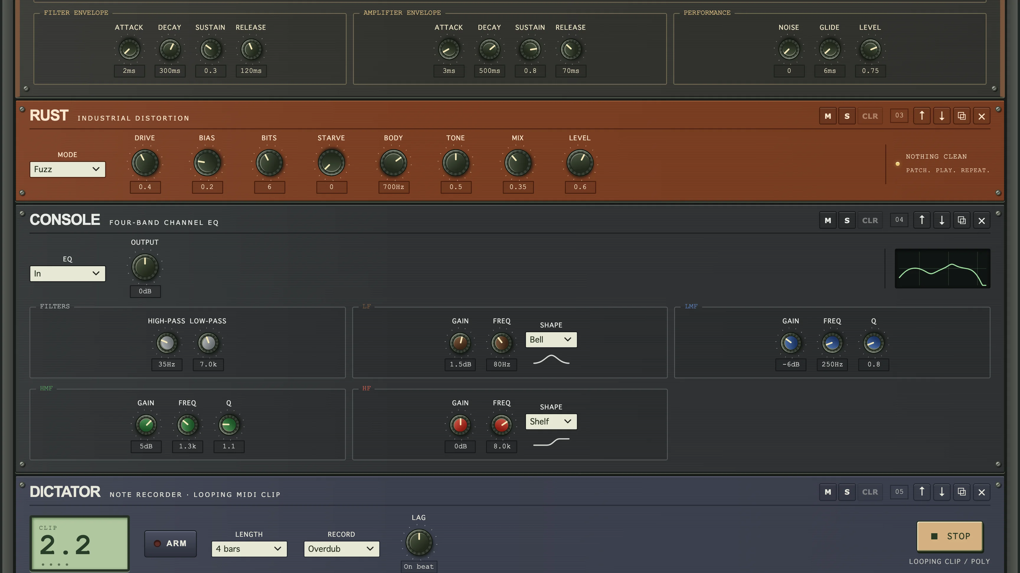 RUST distortion above the CONSOLE channel EQ